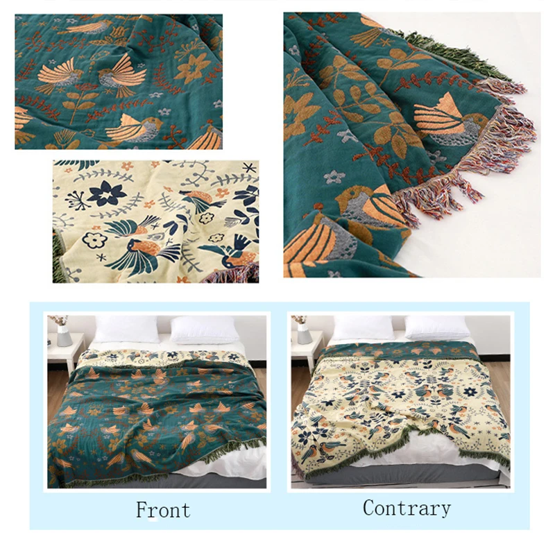 Fashion Cotton Throw Blanket Cover Boho Style Flowers Birds Embroidery Warm Bedspread for Sofa Bed Decorative Plaid Blankets - 6