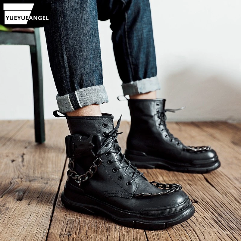 Botas de inglés para hombre, botines de punta redonda con aumento de altura, a moda, Estilo Vintage, 2021|Botas básicas| - AliExpress