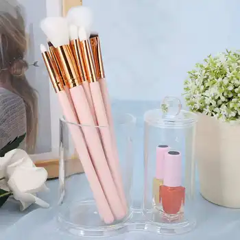 

Cotton Swabs Pads Organizer Double Cylinder Transparent Compact Storage Box Desktop Makeup Tools Container with Lid
