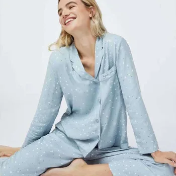 

2020 Sky Blue Star Moon Print Loose Long-sleeved Trousers Ladies Homewear Clothes Comfortable Woman Pyjamas Suit Bielizna Nocna