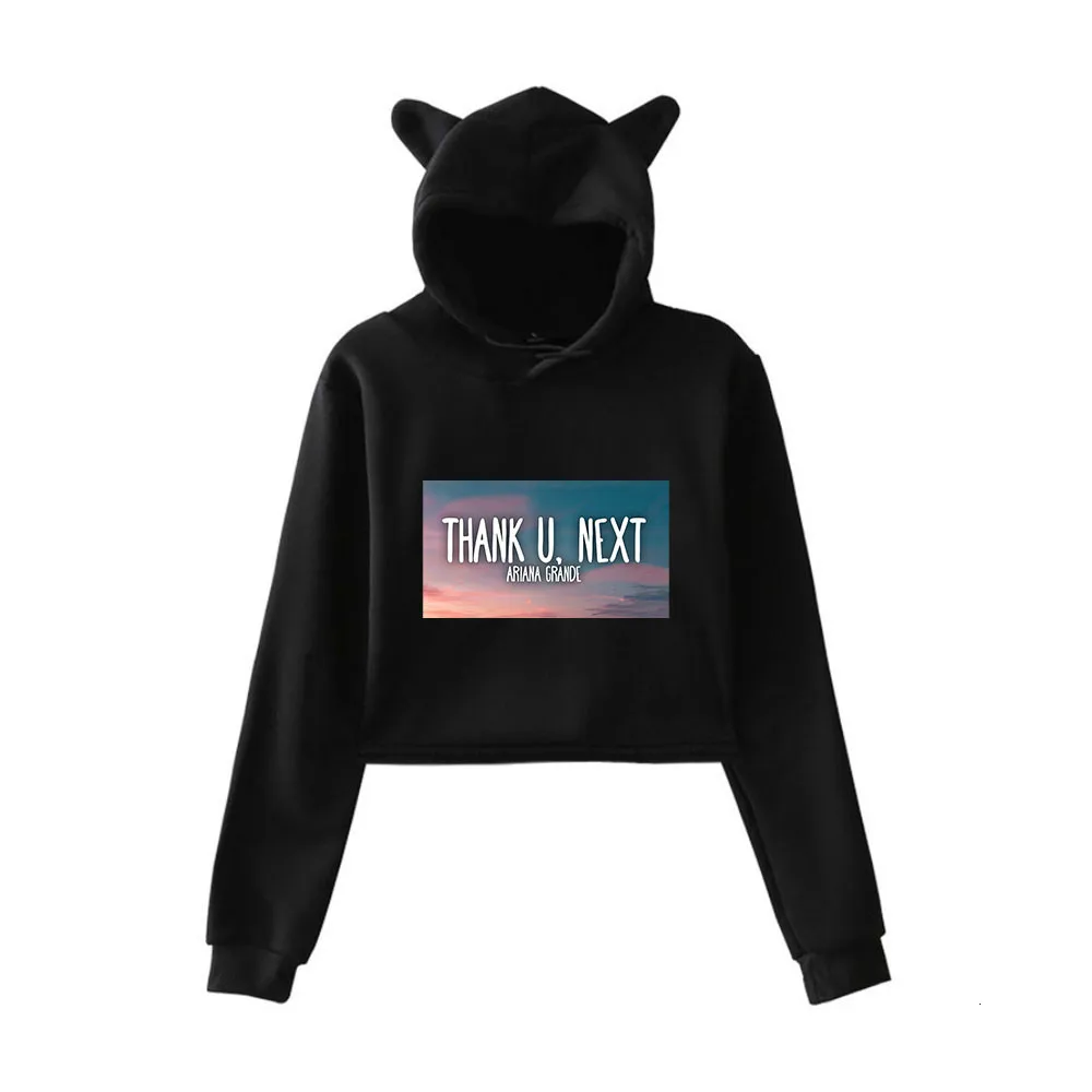 Ariana Grande Thank U Next альбом пупка худи с кошачьими ушами толстовки крутой Печатный женский сексуальный Kpop укороченный топ толстовки Толстовка