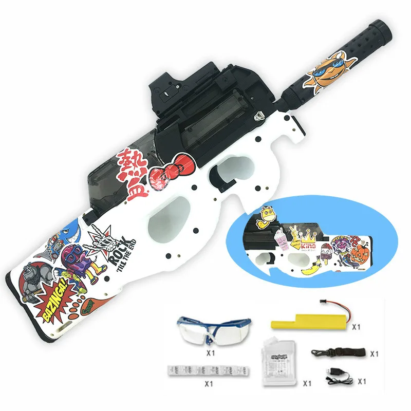 P90 Graffiti Edition электрический игрушечный водный пистолет пулевые всплески пистолет живой CS штурмовой Бекас оружие открытый пистолет игрушки - Цвет: white Sticker