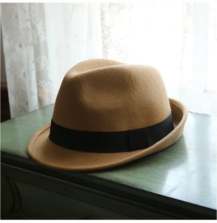 Khaki Ретро Красная Англия Fedoras Flanging Панамы австралийская шерсть Черный узкий джазования с полями шляпа осень/зима шляпы для женщин Повседневная одежда - Цвет: Khaki