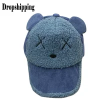 Шапка с рисунком для мальчиков, осенне-зимняя теплая Кепка с буквенным принтом, женские козырьки, модная детская мягкая шапка из флока с мультяшным медведем, бейсболка,# ZB