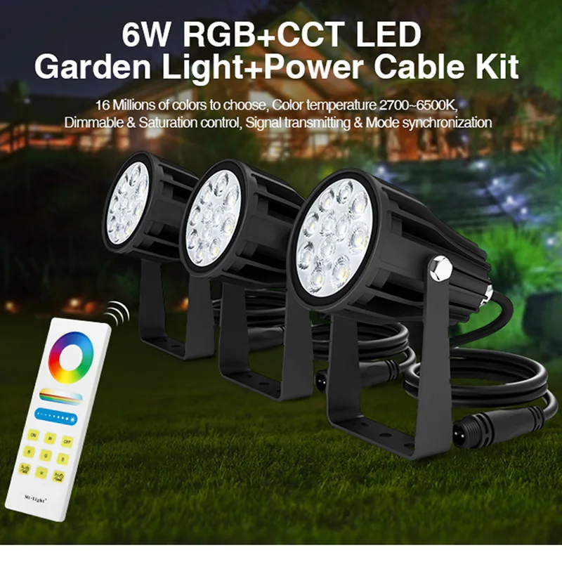 Miboxer FUTC08A 6 Вт RGB+ CCT светодиодный садовый светильник+ DC24V 65 Вт Светодиодный источник питания+ Кабельный разъем+ FUT088 2,4G беспроводной пульт дистанционного управления
