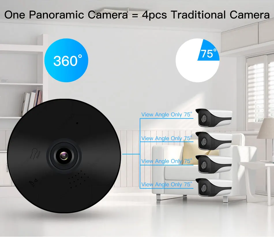 1.3MP/2.0MP Full view wifi 360 градусов двухстороннее аудио Панорамное 960 P/1080 P рыбий глаз Беспроводная интеллектуальная ip-камера V380 черный цвет