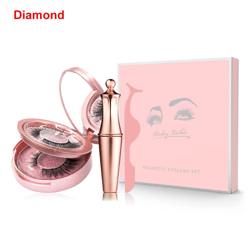 Магнитный поддельный Пинцет для ресниц, набор, 5 магнитов, жидкая подводка для глаз, накладные ресницы, длительное наращивание, макияж, инструменты для естественного вида - Цвет: Diamond 2pairs pink