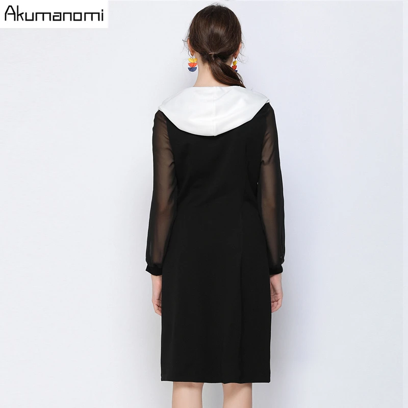 Платья для весны размера плюс 5xl 4xl Xxxl женское повседневное прямое платье на молнии с капюшоном и длинным рукавом элегантное офисное платье с блестками