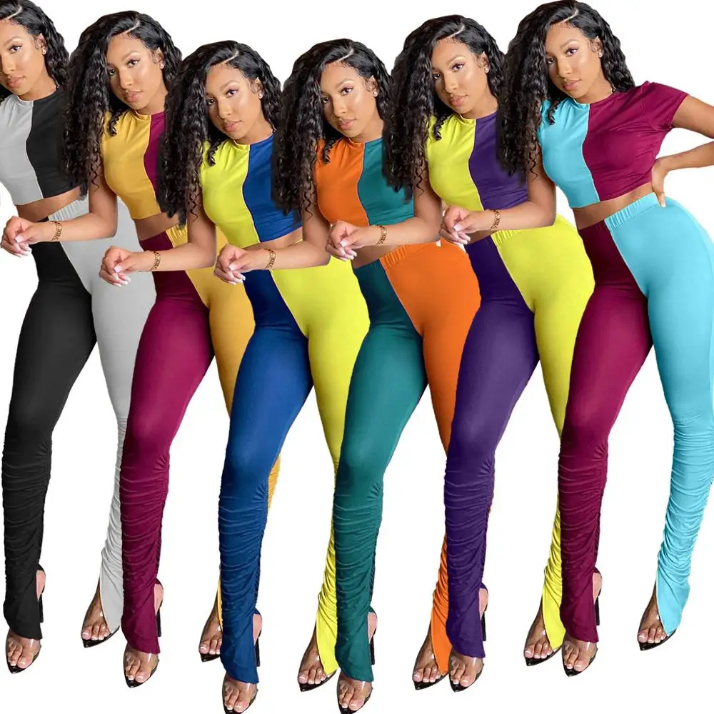 

RT Casual Women Tracksuits Two Pieces Set Short Sleeve Top Flared Pants Boot Cut Pants Sports Suit Print Outdoor Wear