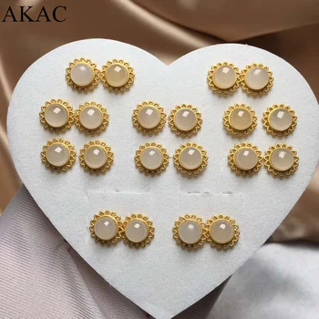 

Free shipping AKAC natural white nephrite Ancient silver stud earrings for women earrings factory wholesale