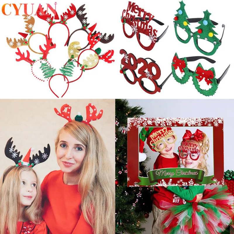 Christmas Ornaments Christmas Party Supplies Navidad 2020 Glasses Christmas Headband Photo Frame Props Kids Christmas Gifts