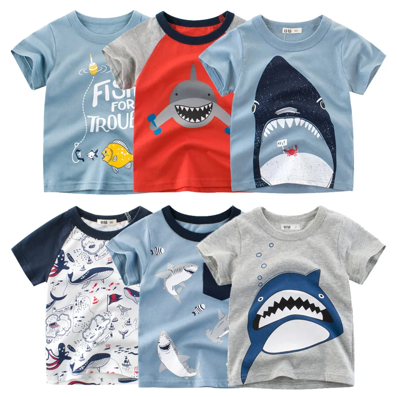 Best Buy Boys Cartoon Shark Print T-shirts Kids Clothes T Shirt for Boy Children Summer Short lbQKMlb0RYk