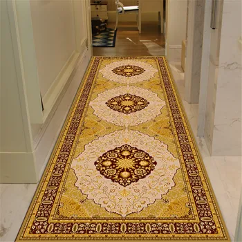 

Persian Style Gold Corridor Mat Bedroom Area Rug Kitchen Bedside Rugs Entrance Indoor Doormat Living Room Carpets for Home Decor