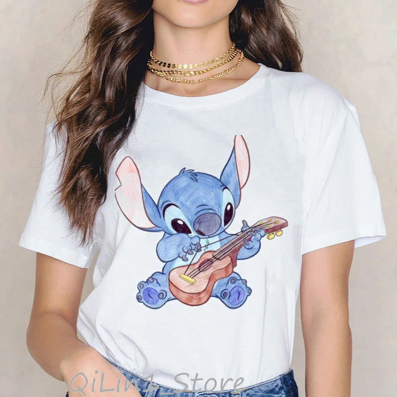 LILO STITCH футболка женские летние топы белая harajuku Kawaii одежда футболка femme прекрасный мультфильм Повседневная печать женская футболка