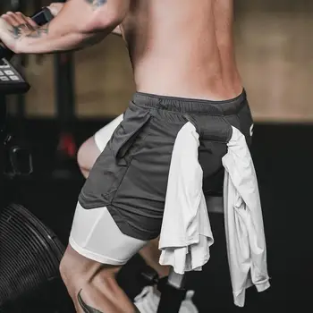 

Fashion Sport Shorts Men 2 In 1 Double-deck Quick Dry Gyms Fitness Bodybuilding Jogging Workout Shorts Men Sports Short Pants