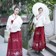 Изысканные женские танцевальные костюмы Hanfu с вышивкой, одежда для выступлений певцов и Рейв, наряд для народного фестиваля, платье феи, 2 шт. DC3449