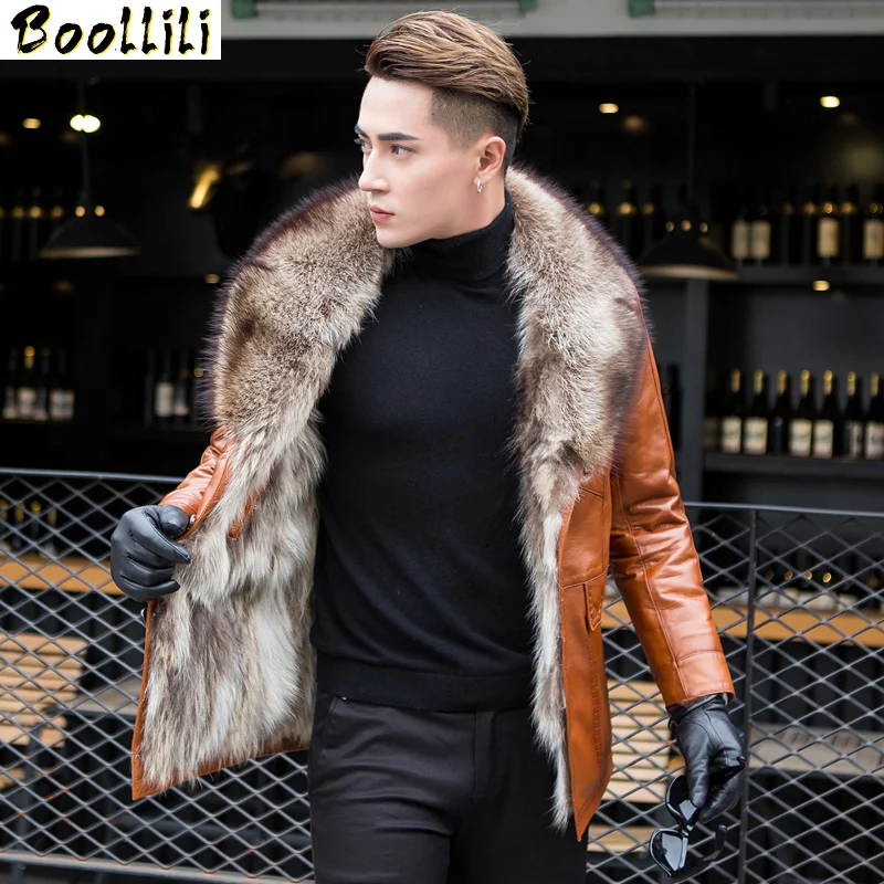 

Genuine Boollili Winter Leather Jacket Men Real Raccoon Fur Liner Sheepskin Coat for Men Warm Parka Chaqueta