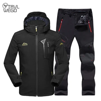 

TRVLWEGO Man Winter Waterproof Fishing Warm Softshell Fleece Hiking Outdoor Jackets Trekking Camp Coat&Pants Set Climb Oversize
