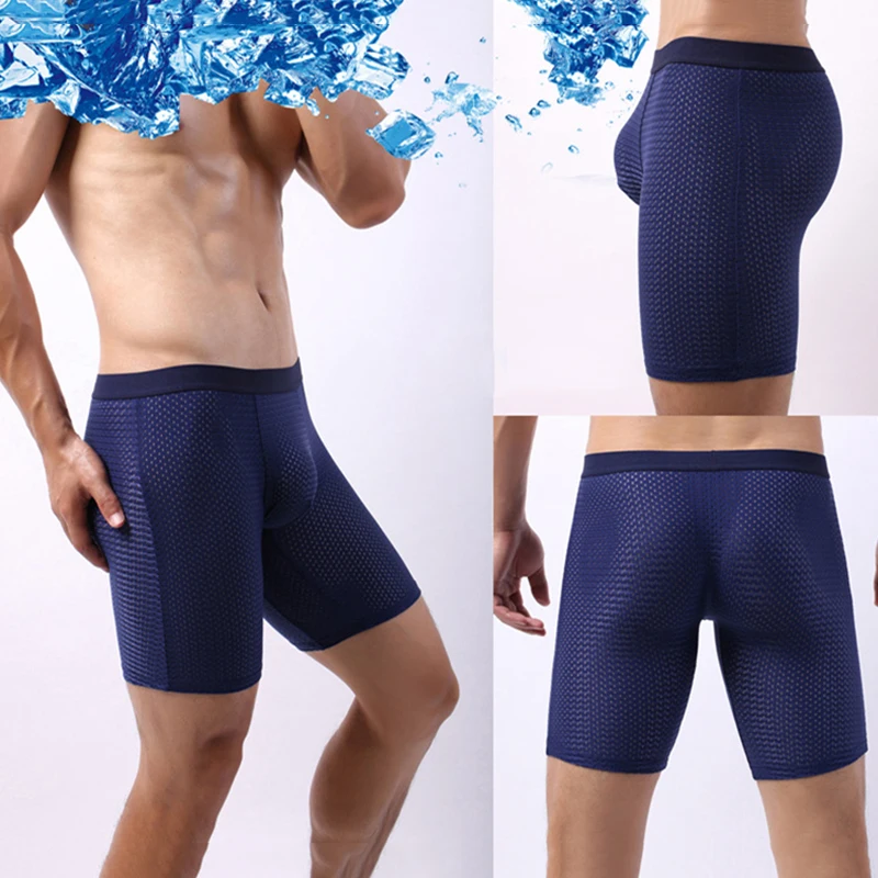 3 Pcs/Lot Men's Long Flat Pants Soft Breathable Sexy Swim Boxer Shorts Sports Shorts Large Size Mesh Ice Silk Men's Underwear