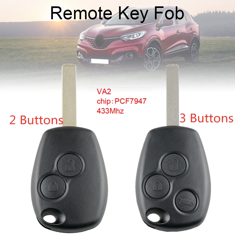 

433Mhz 2 / 3 Buttons Car Remote Key with PCF7947 Chip and VA2 Blade Fit for Renault / Clio / Scenic / Kangoo / Megane other