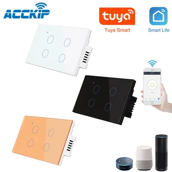 

ACCKIP Wifi Smart Light Switch Glass Screen Touch Panel Voice Remote Control Wireless Wall Switch Support Tuya APP 4Gang Switch