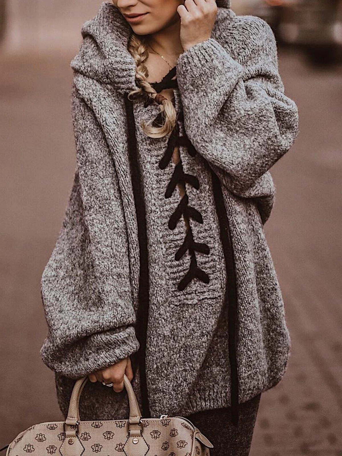 Tie Rope Plus Size Pullover Loose Warm Thick