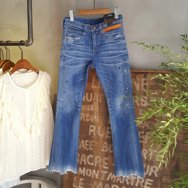 

Personalized Painted and Ground White Jeans for Women's Fall 2020 New Slim and Saggy Nine Point Versatile Flared Pants Women