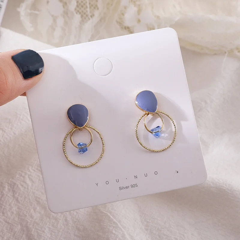 

Metallic blue double circle earrings, stylish geometric stud earrings