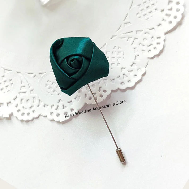 Red Boutonnieres Wedding Accessories Groom Corsage Lapel Pins Ribbon Roses Flower Men Women Buttonhole Brooch Mariage Prom Decor
