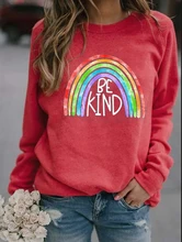  Elegant Rainbow Print Be Kind Women Hoodies Letter Printing Women's Sweatshirt  2020 Winter Clothes Pullovers Tops 
