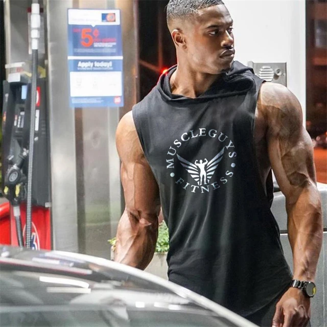 Musculosos De Fitness Com Capuz Tanque Topos Homens Musculação Stringer  Singlets Treino Sem Mangas Camisa Ginásio Roupas Colete Algodão Hoodies -  Regatas - AliExpress