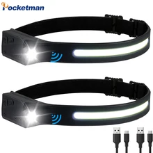 

Motion Sensor Headlight Powerful Headlamp USB Rechargeable Head Lamp Head Torch Waterproof for Camping With Battery 2PCS