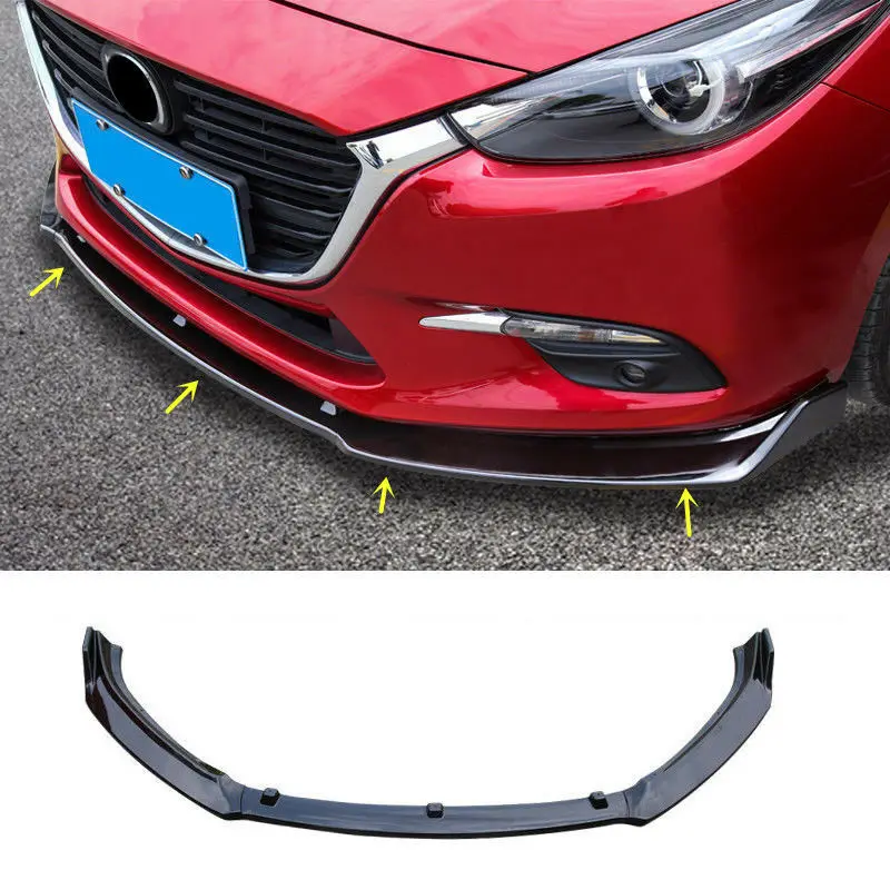 Автомобильные аксессуары, Автомобильная модификация, глянцевый черный передний бампер для губ, защитная крышка, 3 шт. для Mazda 3 Axela