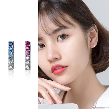 

Mocanie Multicolor Crystal Short Stick Genuine 925 Sterling Silver Anti-Allergy Stud Earring for Women Fine Jewelry Kids Gift