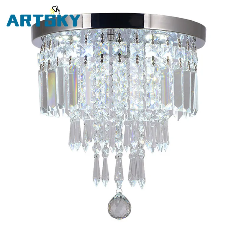 

Italian Light Luxury Round Clear Crystal Ceiling Lamp for Corridor Lighting Bedroom Decoration