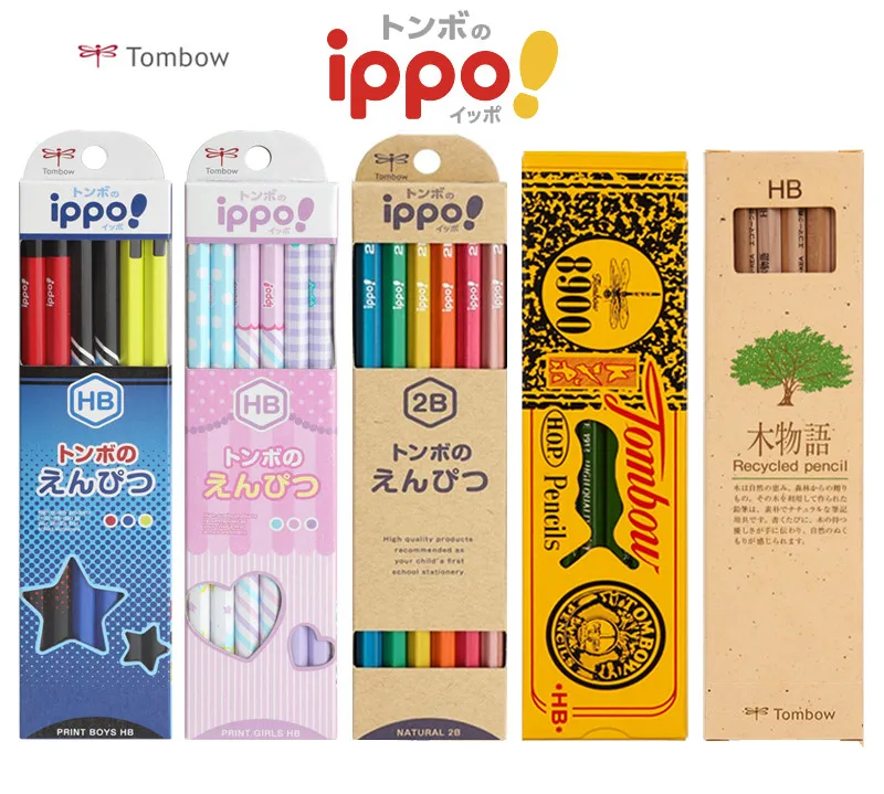 12pcs/set TOMBOW ippo! Series Wooden Lead Pencil 2B/HB/B Japan Cartoon