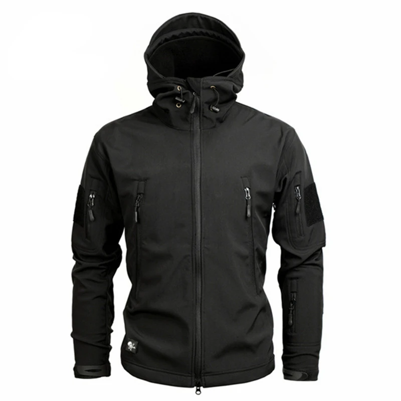 Камуфляжные водонепроницаемые пальто для кемпинга, куртка с капюшоном, флисовая подкладка, куртка - Цвет: Black