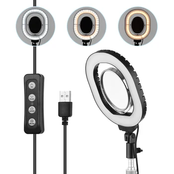 

Portable 6 Inch Oval-Shaped LED Ring Light Double Sided Mirror Selfie Fill-in Light for Makeup Live Shooting Video Photography