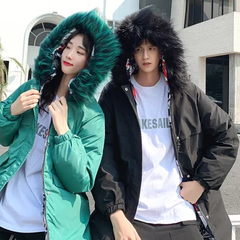 

Winter New Coat Men's Warm Thick Fashion Solid Color Casual Fur Collar Hooded Coat Man Streetwear Wild Loose Cotton Long Jacket