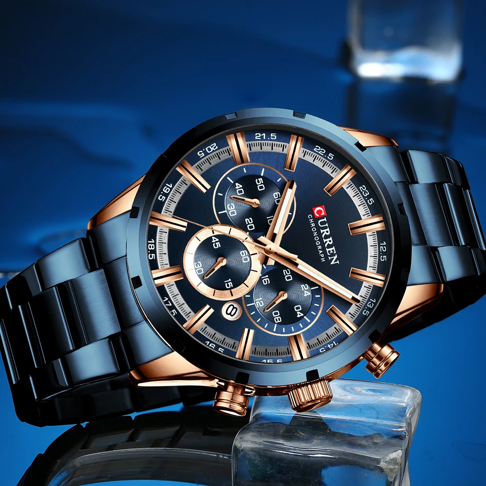CURREN Топ бренд военные кварцевые часы серебряные часы для мужчин s кварцевые часы из нержавеющей стали с хронографом для мужчин повседневные спортивные часы