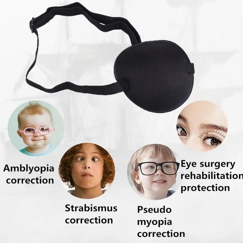 Pirate Eye Patch Unisex Black Single Eye Patch Eyepatch One Eye Washable Adjustable Concave Eye Patch Kid Pirate Cosplay Costume 3