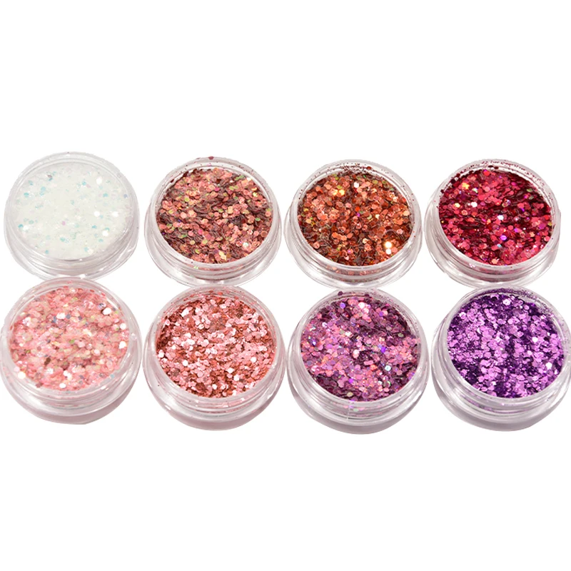 8Box set Nail Holographic Mix Mylar Flake Purple Red High Flash Holo Chunky Sequins Hexagon Polyester 1