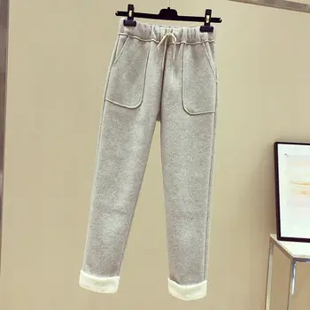 

Autumn Winter Women Wool Comfy Harem Imitation Lambskin Solid Color Loose Straight Casual Pants