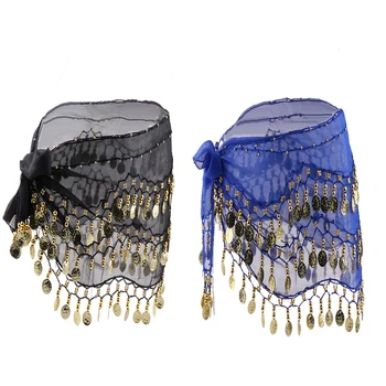 

2pcs Women Belly Dance Belt 128 Coins Waist Chain Belly Dance Hip Scarf Belt