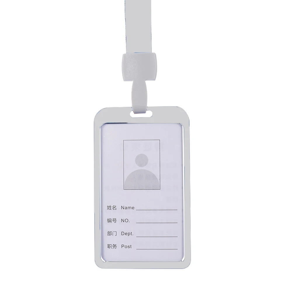 1PC ID Badge Card Holder Aluminum Alloy Office School Business Student Identity Badge with Lanyard Office Company Supplies Work - Цвет: Silver