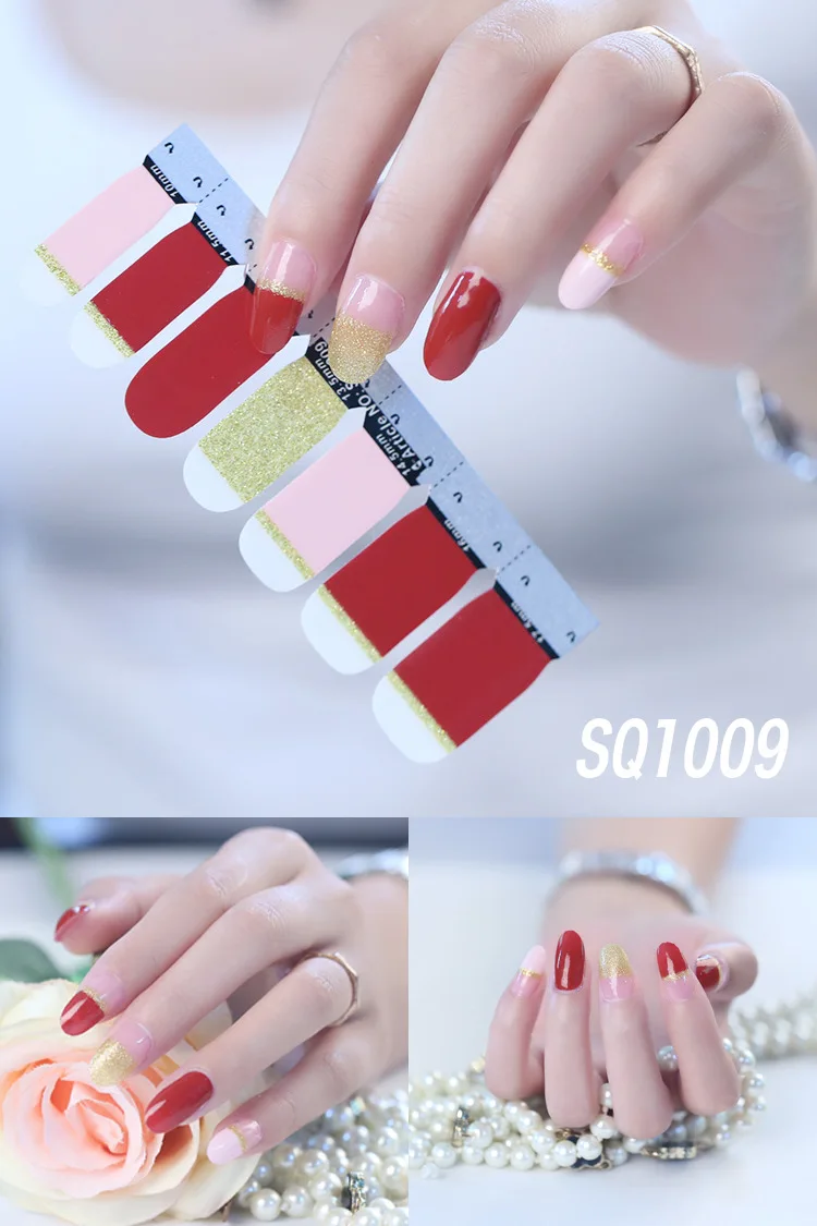 14 насадок/листов для дизайна ногтей, полное покрытие, самоклеющиеся наклейки для ногтей, фольга, Переводные накладки, 3D, водонепроницаемые, маникюр-наклейки для ногтей - Цвет: SQ1009