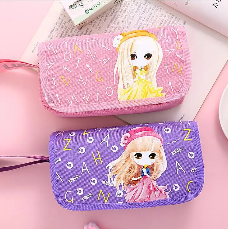 

Flower Girl pencil case Cute Canvas Big capacity pen pouch Storage Organizer bag Korean stationery office school supplies