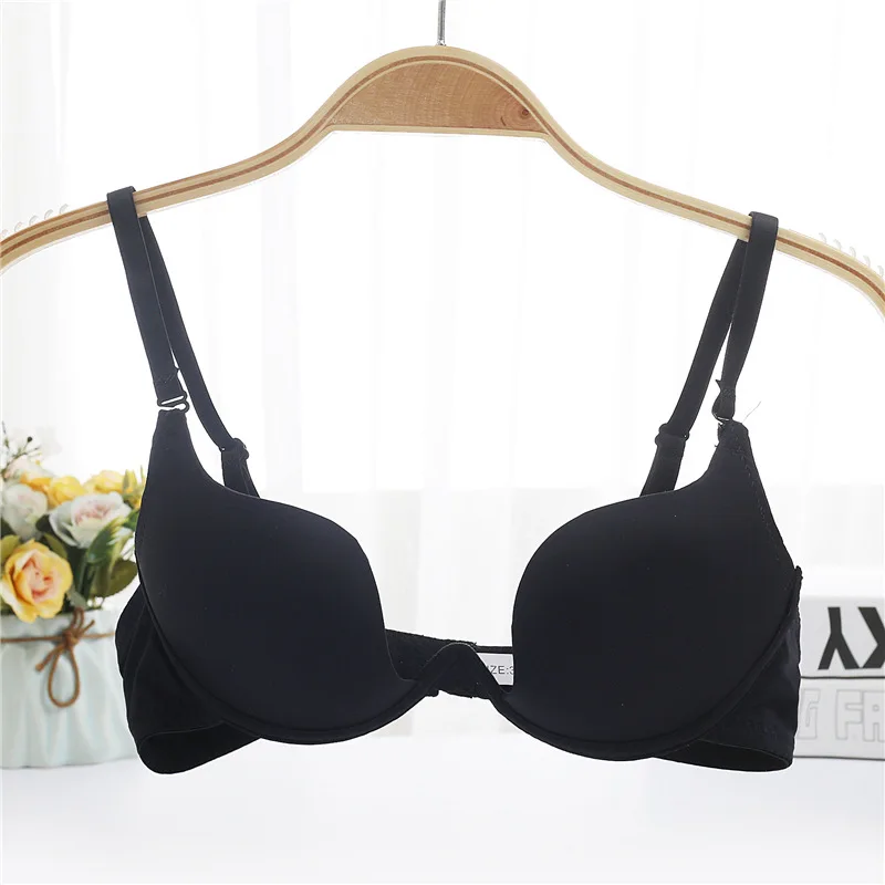 Japanese Deep V Push Up Sexy Bra Underwire Underwear Women Soutien Gorge  Thin Half Cup Solid Color Lingerie Beautiful Back