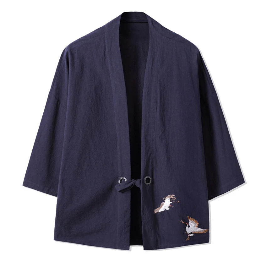 Crane Embroidery Haori Kimono Harajuku Japanese Style Plus Size Men Samurai Costume Yukata Asian Clothes Cardigan Women Jacket,japanese kimono,japanese kimono cardigan,japanese kimono shirt