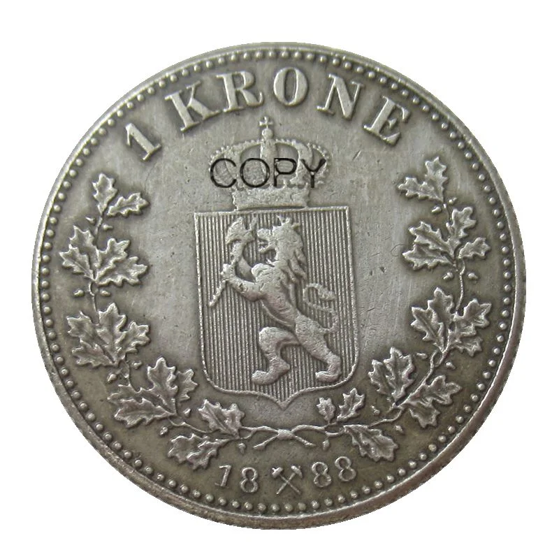 Норвегия 1 крона Оскар II 1877 1878 1887 1888 1889 посеребренные монеты КОПИЯ|Безвалютные